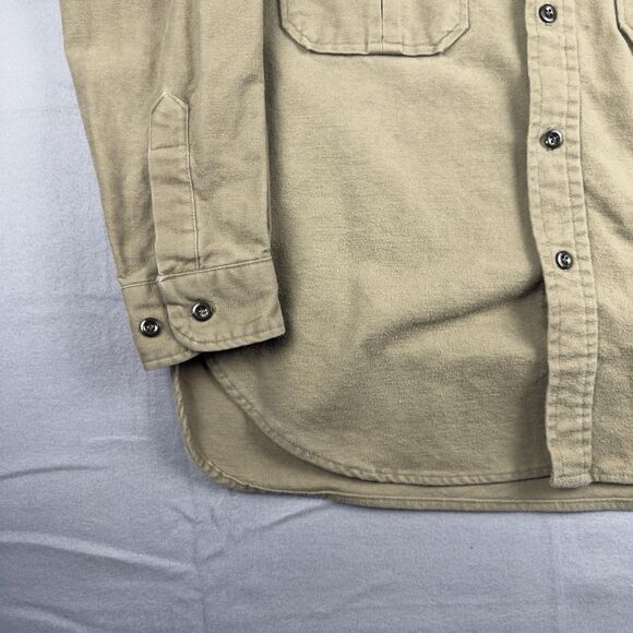 Vintage Cabela's Button Up Flannel Shirt (Sage) Mens Lg Chamois USA Made - Picture 2 of 13